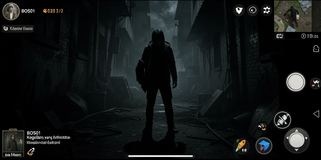 Tangkapan layar BOS01 menampilkan gameplay menegangkan di lingkungan gelap.