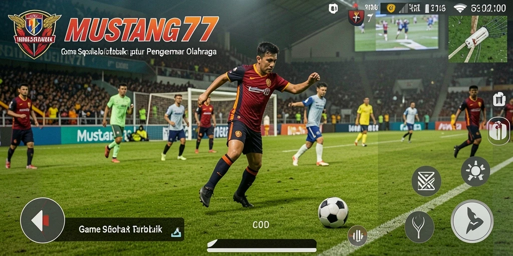 Tampilan gameplay menegangkan dari MUSTANG77 dengan aksi sepak bola yang intens.