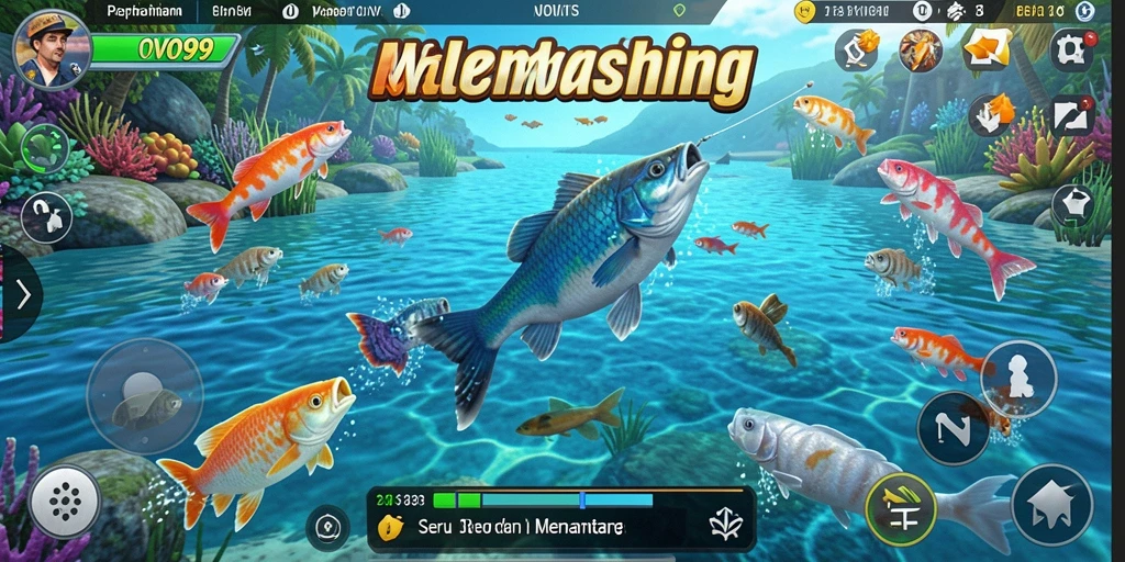 Screenshot gameplay OVO99 menampilkan aksi memancing yang seru dan grafis yang menakjubkan.
